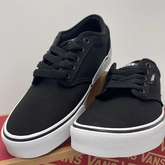 Vans Men’s Canvas Sneakers Classic Low-Top Design Atwood (Canvas) Black/White - Picture 5 of 16